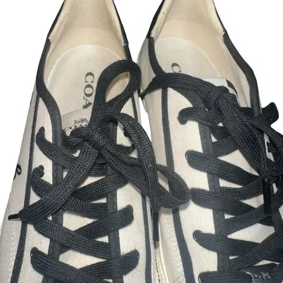 Coach FG3846 Logo Canvas Sneakers Women’s Sz 9B White Black Lace Up Casual Shoes - Picture 15 of 15